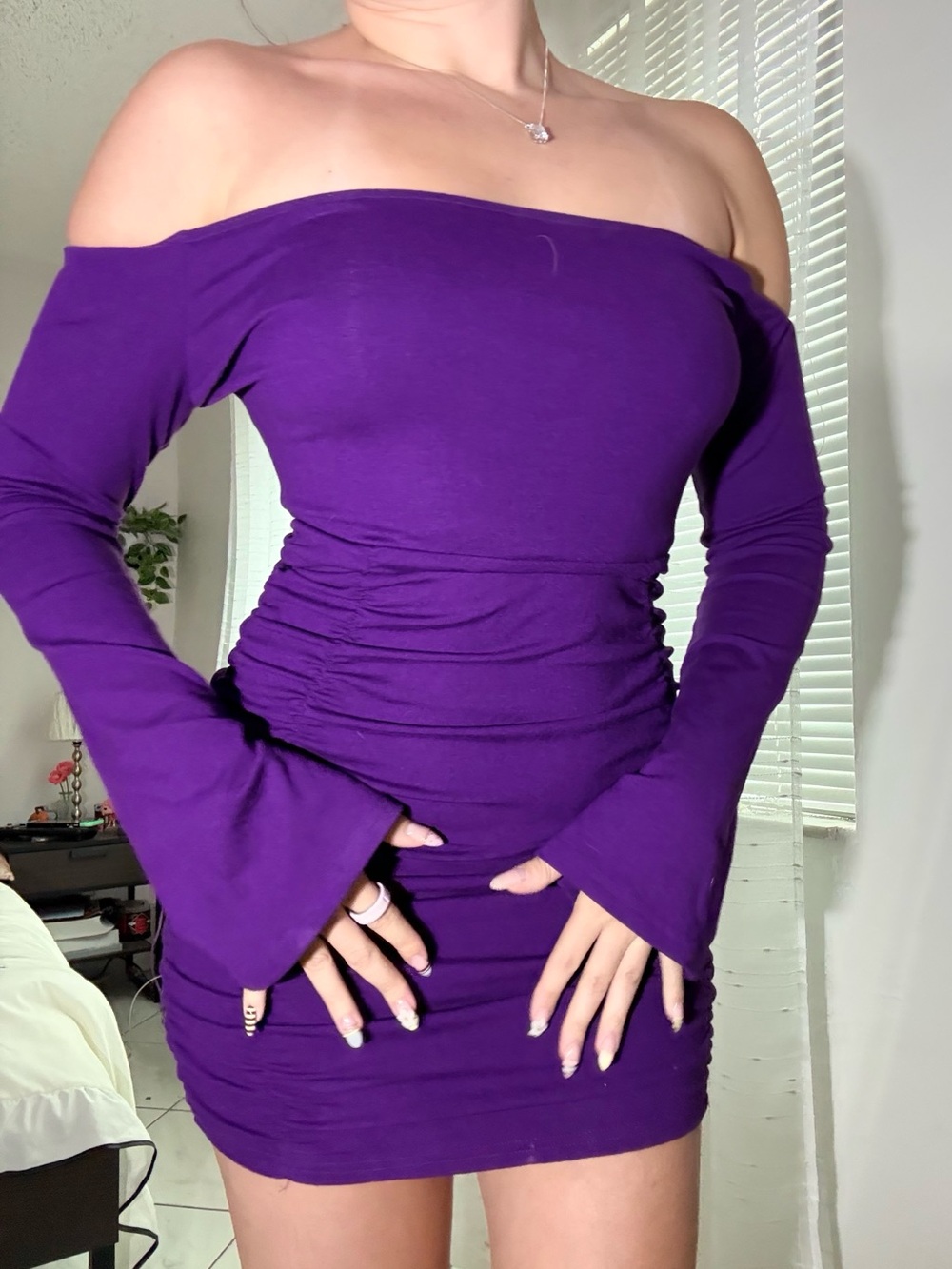 Amazon Purple Strapless Ruched Bodycon Dress